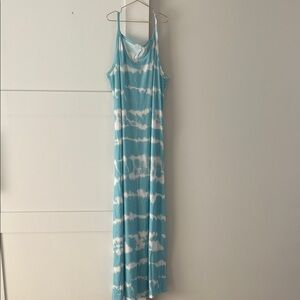 Teal and White Tie-Dye Maxi Dress